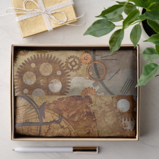 Steampunk World Map Uhren Gears Seidenpapier (Geschenk)