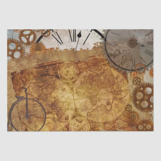 Steampunk World Map Uhren Gears Seidenpapier (Vorderseite)