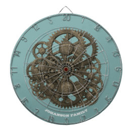 Steampunk Worn Gears Blue Maschine aus dem 19. Jah Dartscheibe