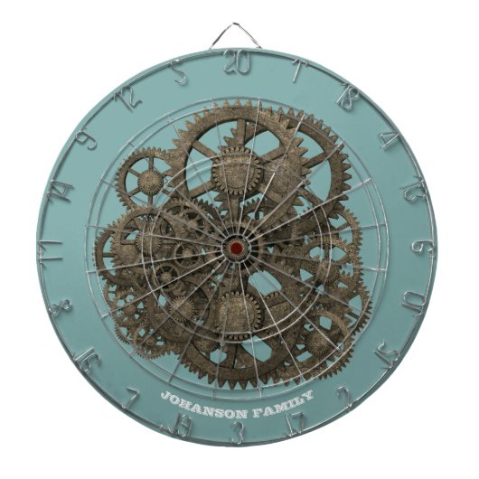 Steampunk Worn Gears Blue Maschine aus dem 19. Jah Dartscheibe (vorne)