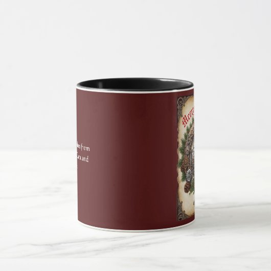 Steampunk Wreath Cogs Frohe Weihnachten Personalis Tasse (Zentrum)