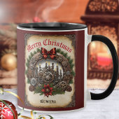 Steampunk Wreath Cogs Frohe Weihnachten Personalis Tasse
