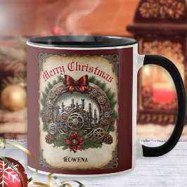 Steampunk Wreath Cogs Frohe Weihnachten Personalis Tasse