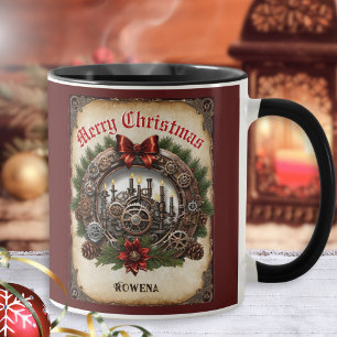 Steampunk Wreath Cogs Frohe Weihnachten Personalis Tasse