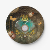 Steampunk, wunderbares Herz mit Uhren Pappteller (Vorderseite)