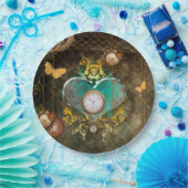 Steampunk, wunderbares Herz mit Uhren Pappteller (Party)
