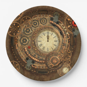 Steampunk, wunderbares Uhrwerk Pappteller