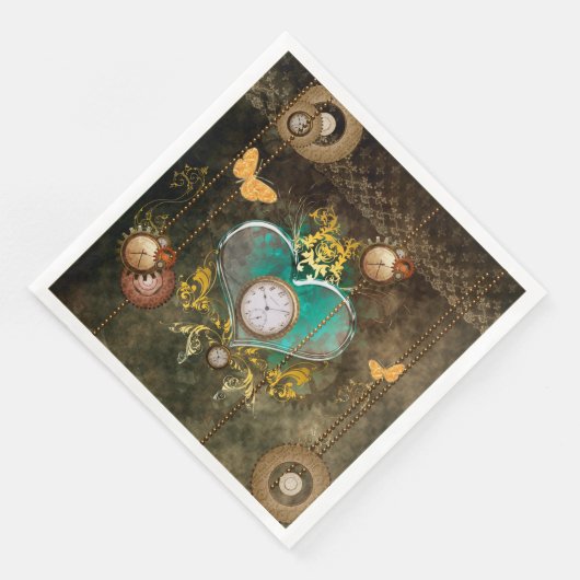Steampunk, wunderschönes Herz mit Uhren Serviette (Ecke)