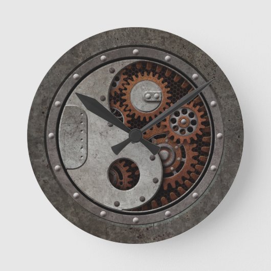 Steampunk Yin Yang Runde Wanduhr (Vorderseite)