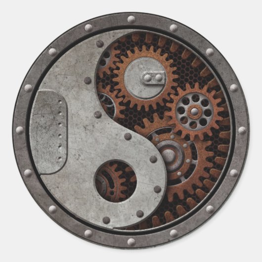 Steampunk Yin Yang Runder Aufkleber (Vorderseite)
