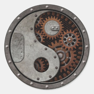 Steampunk Yin Yang Runder Aufkleber
