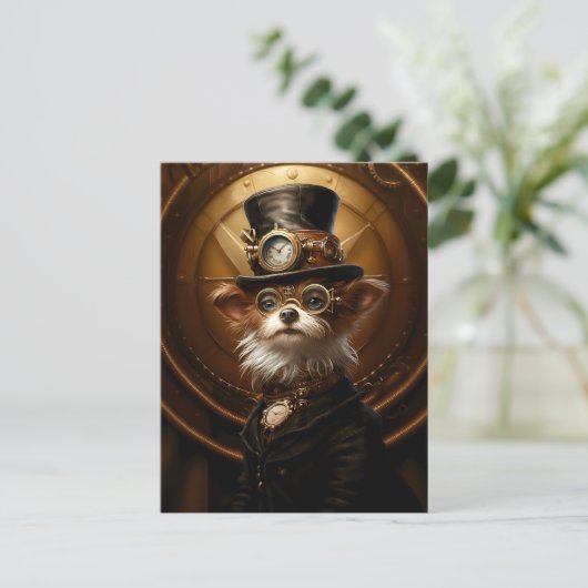 Steampunk Yorkie Dog Yorkshire Terrier Niedlich 11 Postkarte (Stehend Vorderseite)