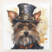 Steampunk Yorkshire Terrier Hund Glasuntersetzer (Vorderseite)