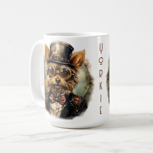 Steampunk Yorkshire Terrier Hund Kaffeetasse (Vorderseite Links)