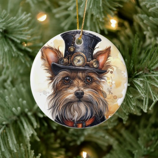 Steampunk Yorkshire Terrier Hund Keramik Ornament (Baum)