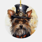 Steampunk Yorkshire Terrier Hund Keramik Ornament (Hinten)