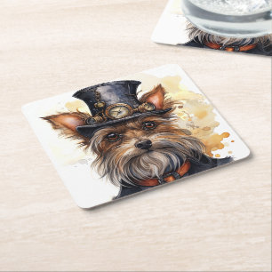 Steampunk Yorkshire Terrier Hund Rechteckiger Pappuntersetzer