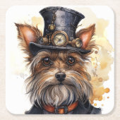Steampunk Yorkshire Terrier Hund Rechteckiger Pappuntersetzer (Vorderseite)