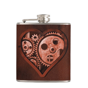Steampunk Zahnrad Herz Flachmann