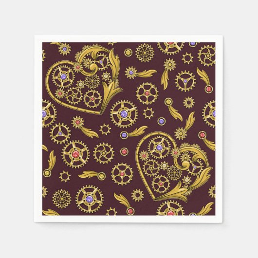 Steampunk-Zahnräder-Herz Serviette (Vorderseite)
