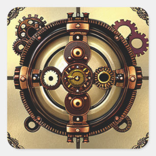 Steampunk-Zahnräder Kupfer- und Goldmetallkunst Quadratischer Aufkleber
