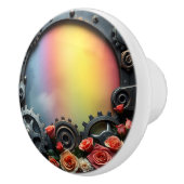 Steampunk-Zahnräder, Rosen und Regenbogen Keramikknauf (Rechts)