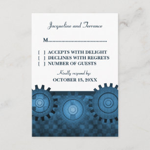 Steampunk-Zahnräder-RSVP-Karte, Blau RSVP Karte