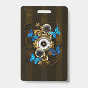 Steampunk-Zahnräder und blaue Schmetterlinge Ausweis