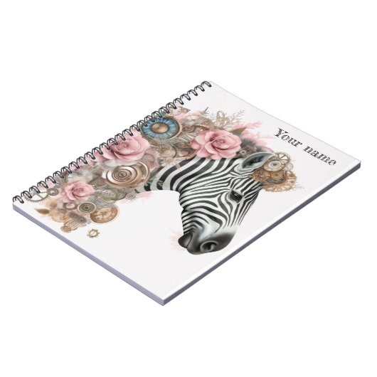 Steampunk-Zebra mit rosa Blume Notizblock (Linke Seite)