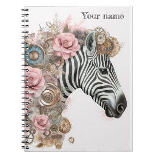 Steampunk-Zebra mit rosa Blume Notizblock