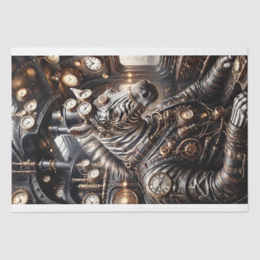 Steampunk Zebra mit viktorianischem Zug Seidenpapier (Vorderseite)