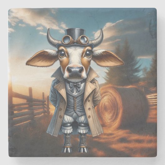 Steampunk Zebu Steinuntersetzer (Vorderseite)