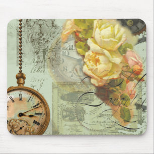 Steampunk Zeit & gelbe Rosen Mousepad