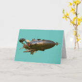 STEAMPUNK ZEPPELIN BLIMP BLANK CARDS KARTE (Gelbe Blume)