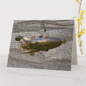 STEAMPUNK ZEPPELIN BLIMP GEBURTSTAGSKARTEN KARTE (Gelbe Blume)