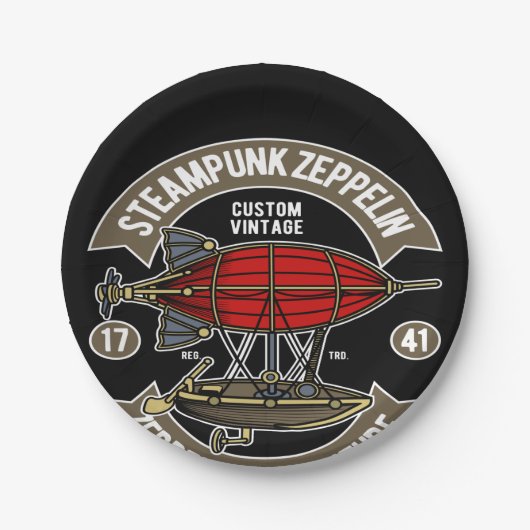 Steampunk Zeppelin Pappteller (Vorderseite)