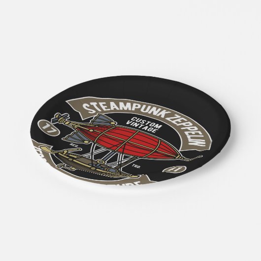 Steampunk Zeppelin Pappteller (Schrägansicht)