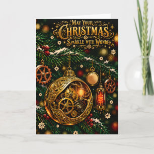 Steampunk-Zierrat aus Messing für den Weihnachtsba Feiertagskarte