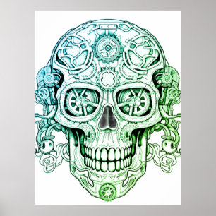Steampunk Zucker-Schädel-Zeichnung Kunst für Erwac Poster