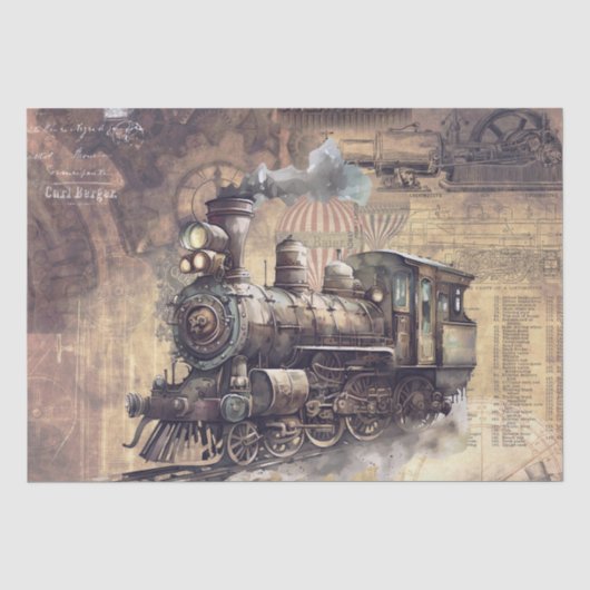 Steampunk-Zug Wasserfarbe Seidenpapier (Vorderseite)
