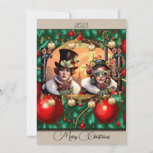 Steampunk Zwei Herzen Weihnachts-Flat-Holiday-Kart Feiertagskarte