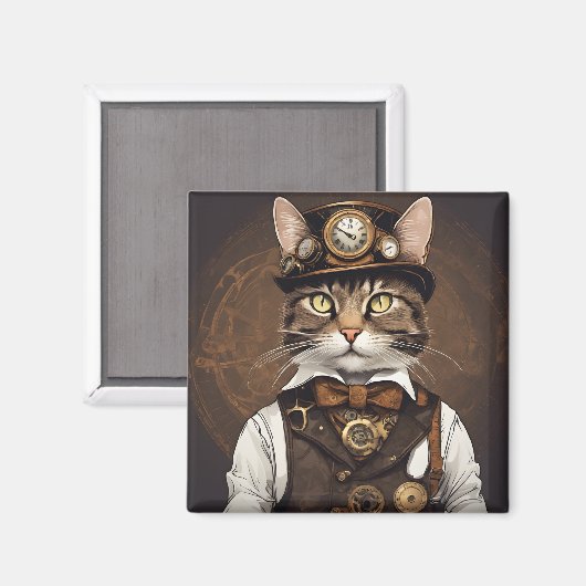 Steampunkatze Magnet (Vorderseite/Rückseite)