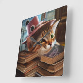 Steampunkatze mit Büchern Wall Clock Quadratische Wanduhr (Winkel)