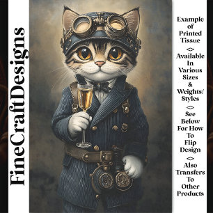 Steampunkatze mit Champagne AG8O Decoupage Seidenpapier