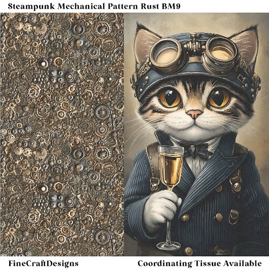 Steampunkatze mit Champagne AG8Z Decoupage Seidenpapier