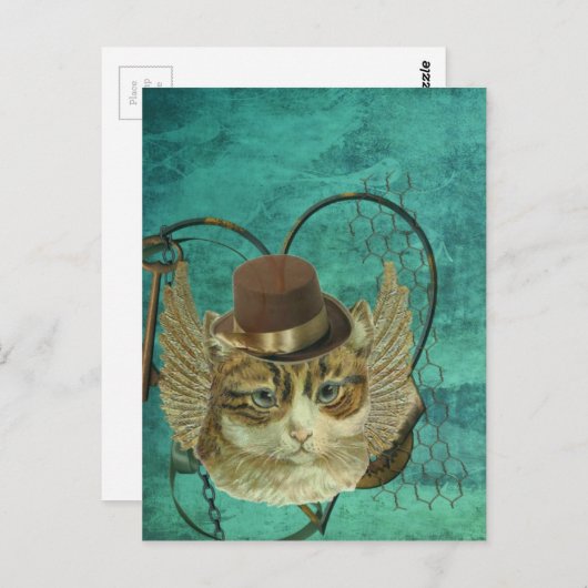 Steampunkatze Postkarte (Vorne/Hinten)