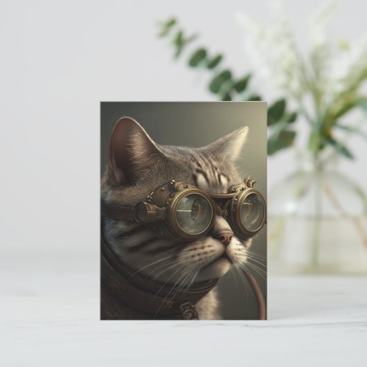 Steampunkatze Postkarte (Stehend Vorderseite)