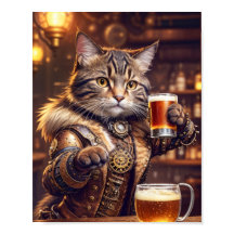Steampunkatze trinkt Bier in einem Pub -