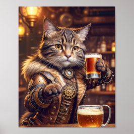 Steampunkatze trinkt Bier in einem Pub - Poster