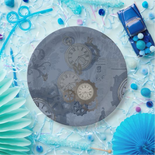Steampunkblau Pappteller (Party)